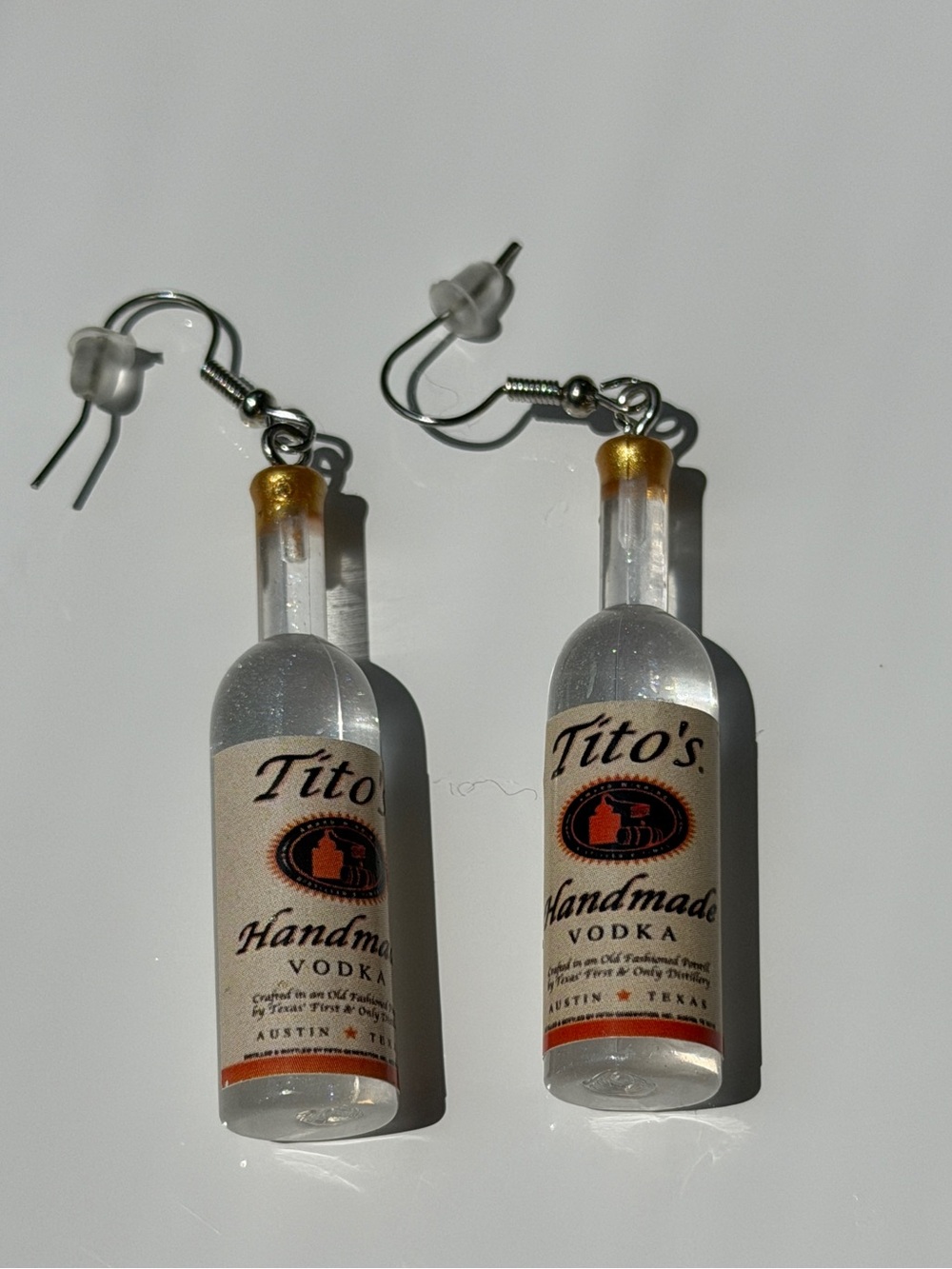 Tito’s Handmade Vodka Bottle Dangle Earrings Novelty Cocktail Jewelry